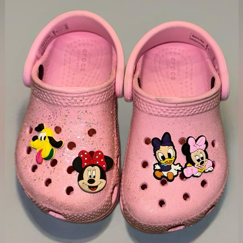 Pink glitter crocs toddler 6T